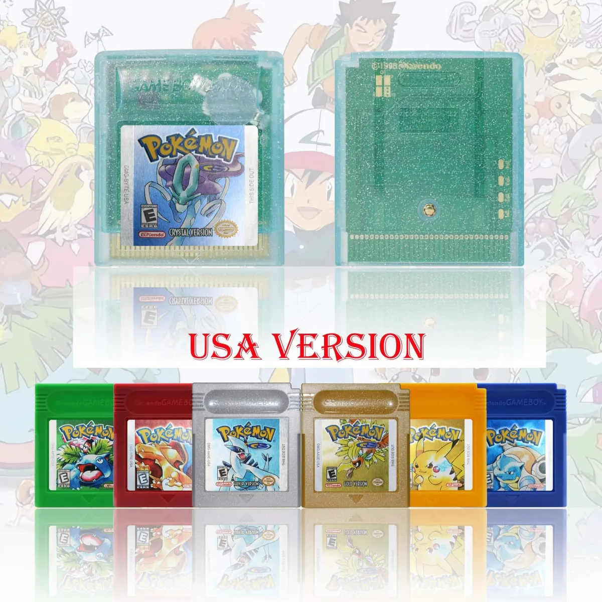 GBC/GBA USA Version Pokemon Blue/Crystal/Emerald/Fire Red/Leaf Green Game Cartridge Video Game Card High Quality with Battery — image 3