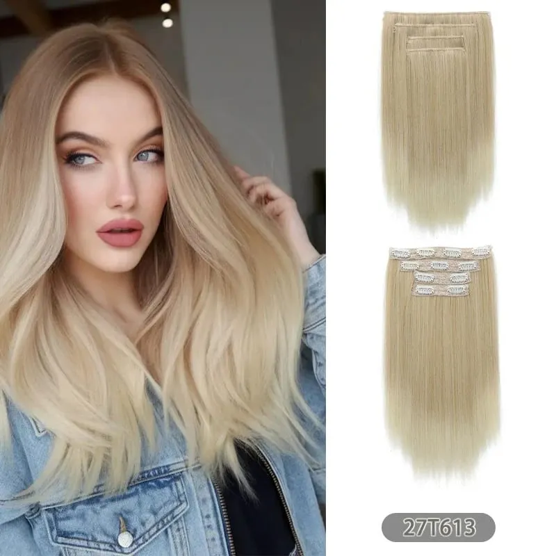 35CM Syntetisk 4 stk/sæt Clips i hårforlængelser Kort lige frisure Blond sort hårstykker Varmebestandigt falsk hår — image 11