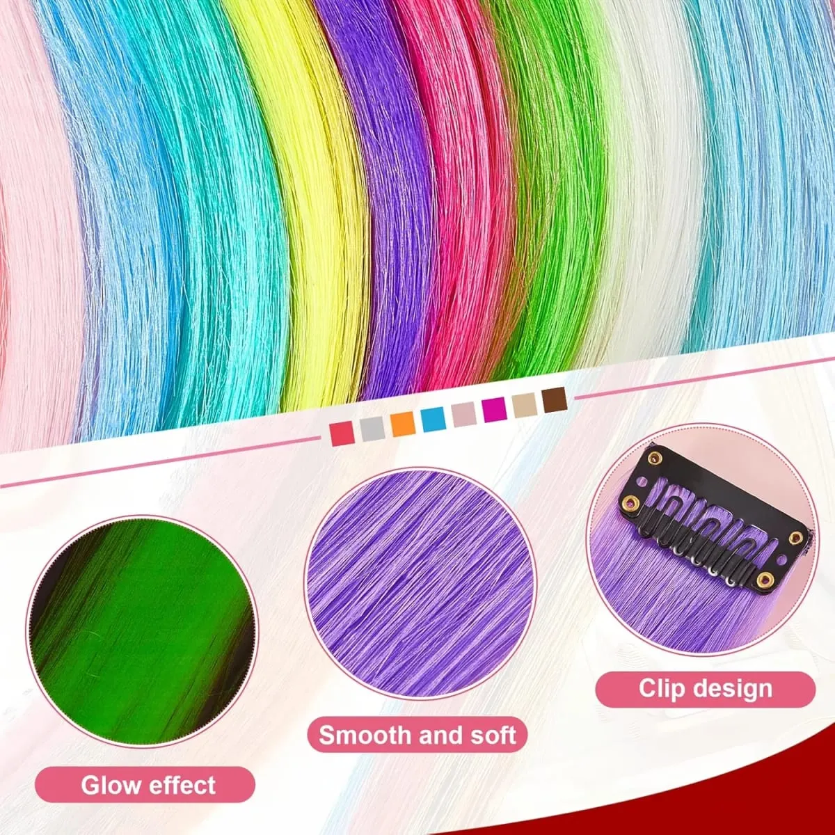 4-Pieces Synthetic Hair Extensions with Luminous Fluorescent Glow for Women - Clip-In Smooth & Soft Easy to Wear for Parties — image 4