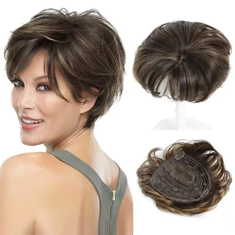 Short Hair Toppers for Women Fluffy Wavy Clip In Hair Topper Synthetic Natural Hair Piece for Thinning Hair Loss Coverage