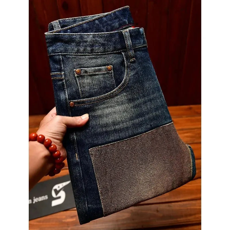 Y2K Street Fashion Designer Men Jeans High Quality Retro Blue Stretch Slim Fit Ripped Jeans Men Brand Vintage Denim Pants