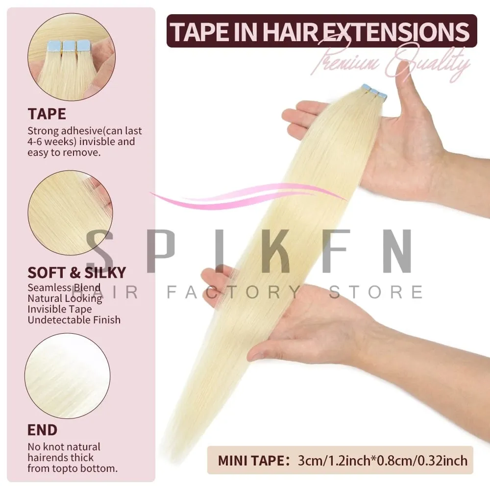 12"-20" Mini Tape Hair Extensions Machine Remy Skin Weft Adhesive Tape In Human Hair Natural Black Brown Blonde Straight 10pcs