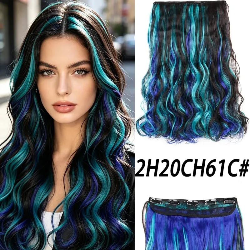 18Inch Synthetic Long Curly Hair Extension One Piece Highlight Rainbow Clip In Hair Extensions Fashion Hairpiece for Women — image 9
