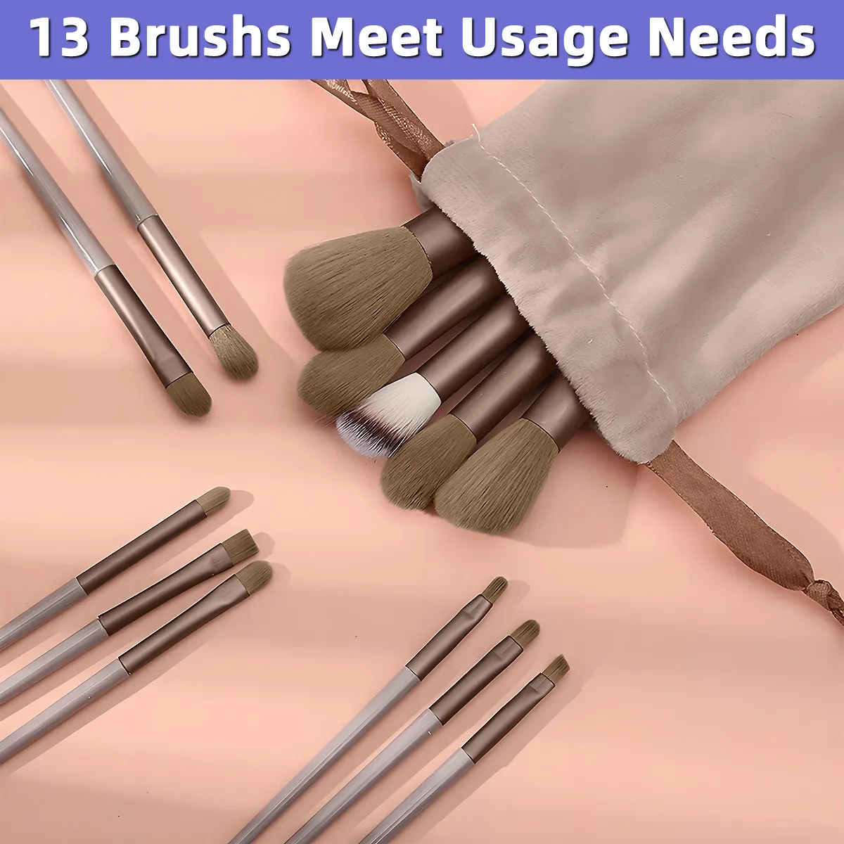 13PCS/set Makeup Brushes Set Soft Synthetic Fiber Cosmetic Brushes For Face Eyes Foundation Blush Eyeshadow With Storage Pouch