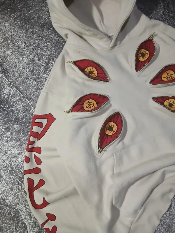 Punk Six Eyes Kokushibo Multi Zipper Hoodies Cool Design Sweatshirt Y2k Streetwear Oversized Casual Fashion Couples Anime Hoodie