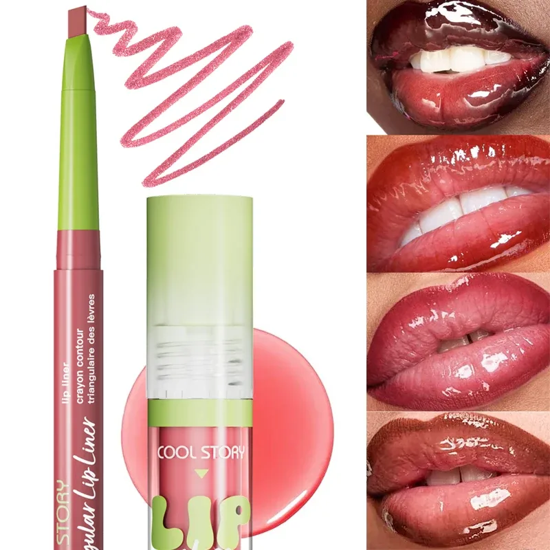 2ks Lip Liner Lesk na rty Sada rtěnek 2 v 1 Smooth Lips Contour Makeup Kit Matná tužka na rty pro ženy Plumping Oil Combo Cosmetic — image 3