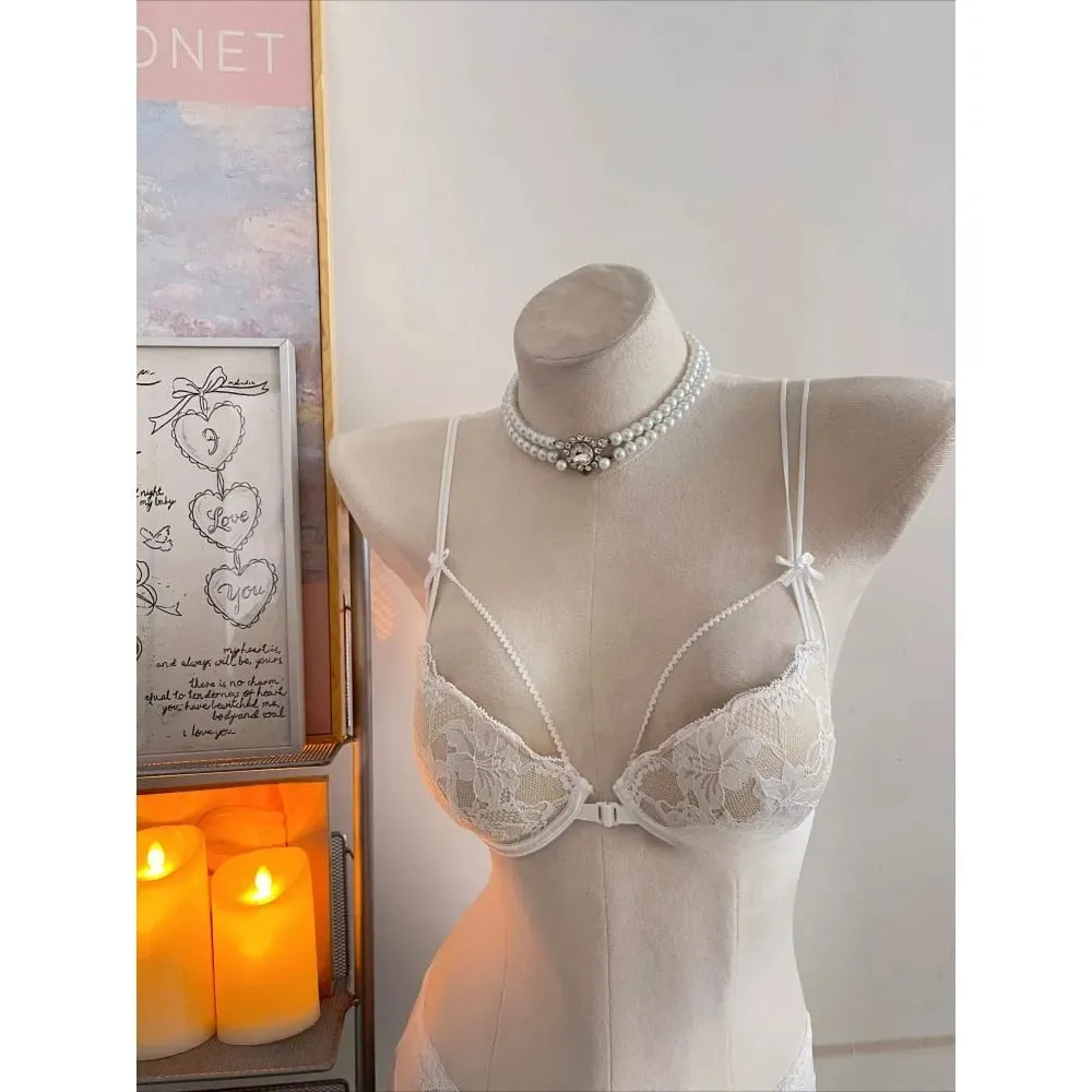 Womens Beauty Back Lace Bra Front Closure Design No Underwire Thin Straps Breathable Lingerie For Small Bust 32-38 Casual Wear