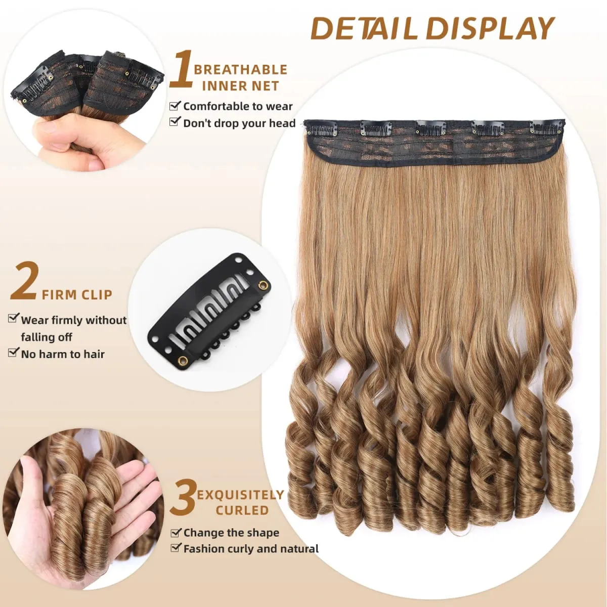 Synthetic Clip in One Piece Hair Extensions 5 Clips in one piece false hair 16inch French curl Style for women girls Daily Party