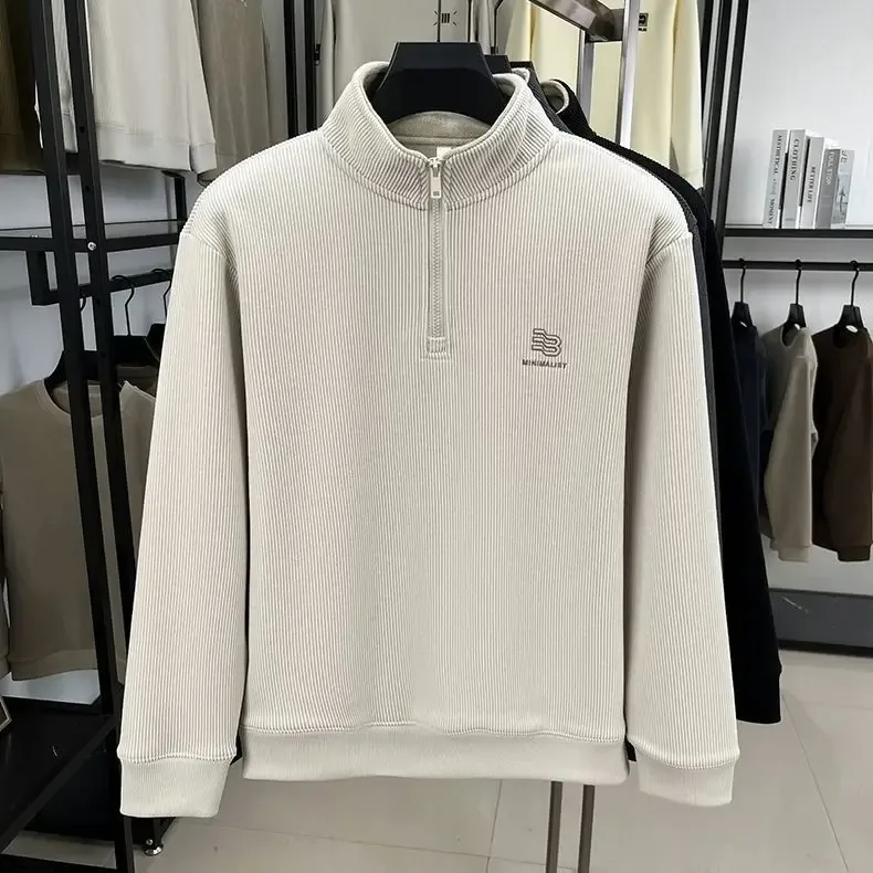 Autumn Men's Sweatwear Warm Pullover Solid Half Zipper Casual Long Sleeve Hoodie Thicken Half Turtleneck Sweatshirts Winter Tops