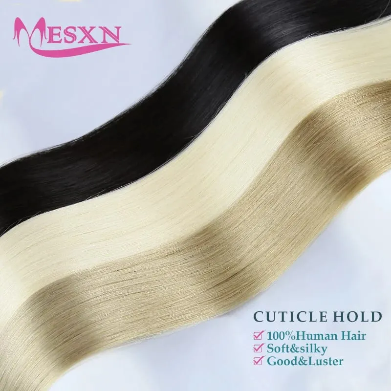 Tape In Hair Extensions 100% Real Human Hair Tape Weft InsInvisible Soft 16"-24" Brown Blonde 613 For Salon