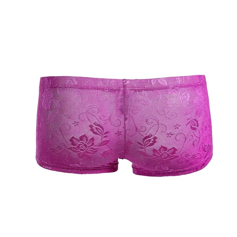 Men's Ice Silk Transparent Floral Lace Boxer Briefs Breathable Cool See-Through Underwear 5 Colors Available