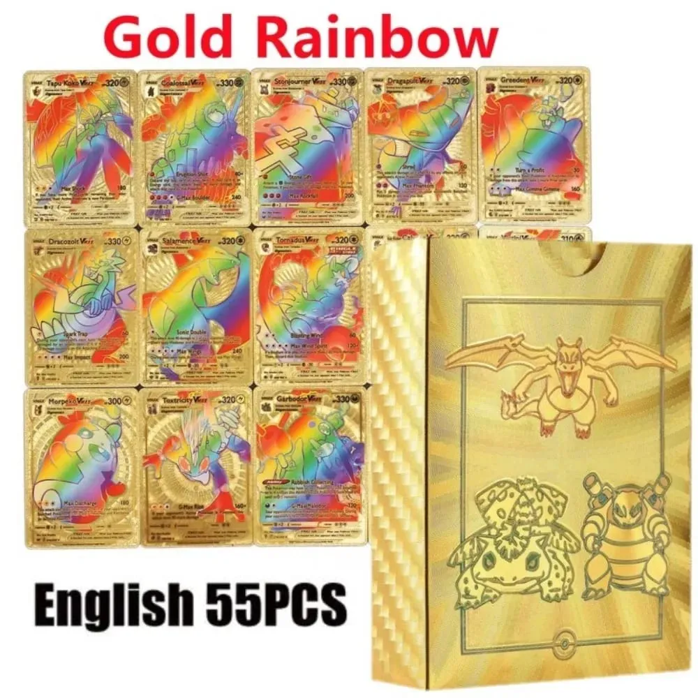 New 55pcs/box Pokemon Card Vmax GX EX Rainbow Gold Black Silver Mewtwo Rare Collection Battle Trainer Card Children Toys Gifts