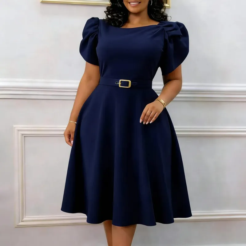 Women Dresses Solid Dress Sashes Round Neck Butterfly Sleeve Knee Length Empire Waist Slight Strech Casual Loose Fit 2026 Summer