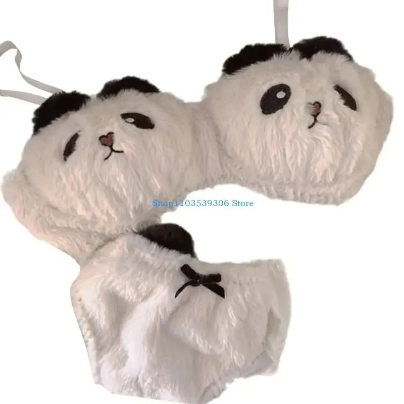 400A Women's Cartoon Panda Animal Cosplay Underwear Anime Furry Wireless Bra and Panty Set Japanese Plush Lingerie Intimates