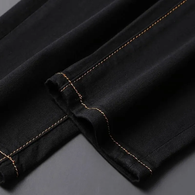 2026 Men's Black Jeans Autumn New Arrival Exquisite Embroidery Stretch Slim Fit Mid-Waist Versatile Casual Long Pants