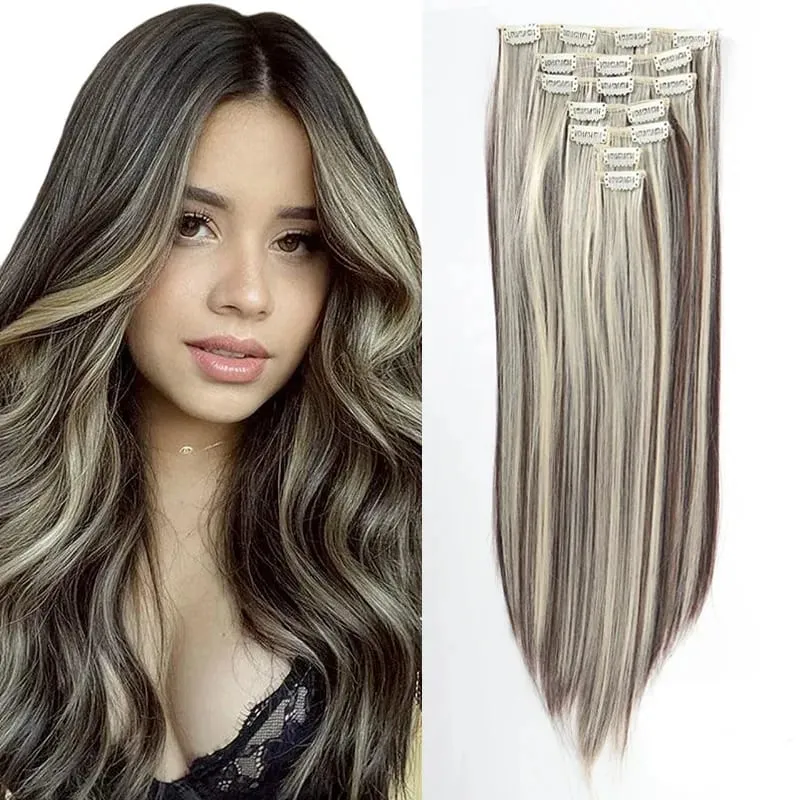 7 Clips In Hair Extensions Long Straight Hairstyle Pink 60CM Natural Synthetic Hair Daily Use Hairpiece For Women — image 12