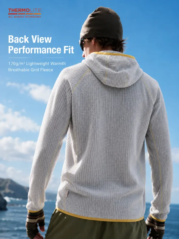 THERMOLITE® Men's Lightweight Air Fleece Hoodie Contrast Stitch Thermal Pullover Sweatshirt Quick Dry Outdoor Athletic Tech Top