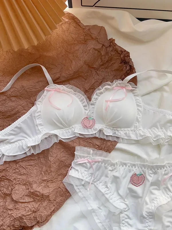 Sweet Kawaii Girl French Pure Mesh Triangle Bra Set Sheer See Through Non-Wired Thin Soft Lace Bra Panties S-XL Hot Sale Set