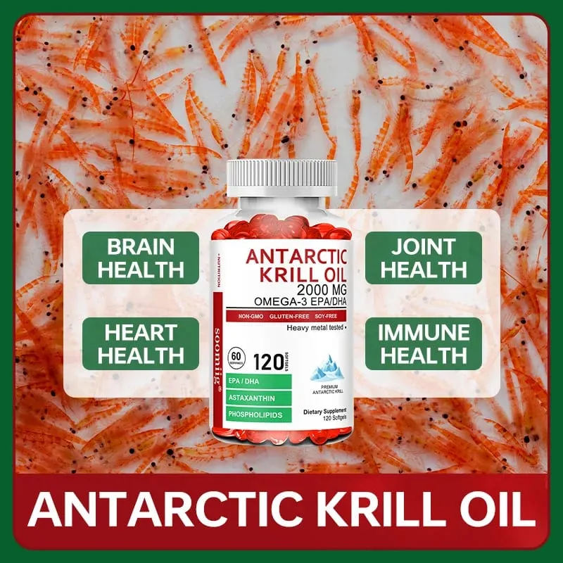 Capsules d'huile de krill antarctique 2 000 mg d'oméga-3 EPA et DHA avec supplément d'astaxanthine provenant de krill rouge force maximale