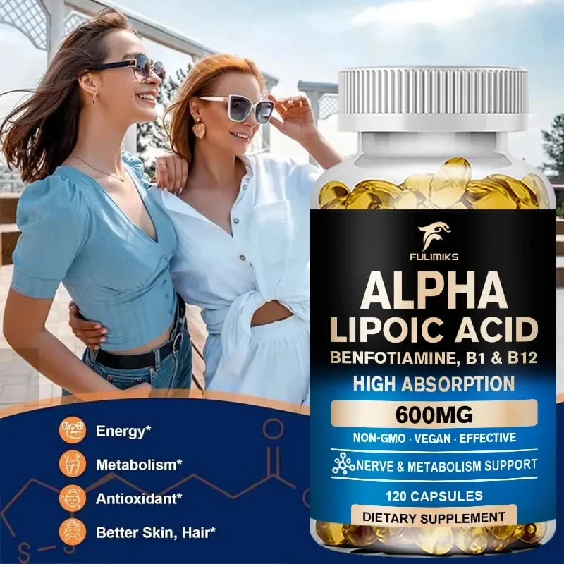 Alpha Lipoic Acid Capsules with Vitamin B12 for Energy Support Heart Health Neuropathy Relief Dietary Supplemen Non-GMO — image 3