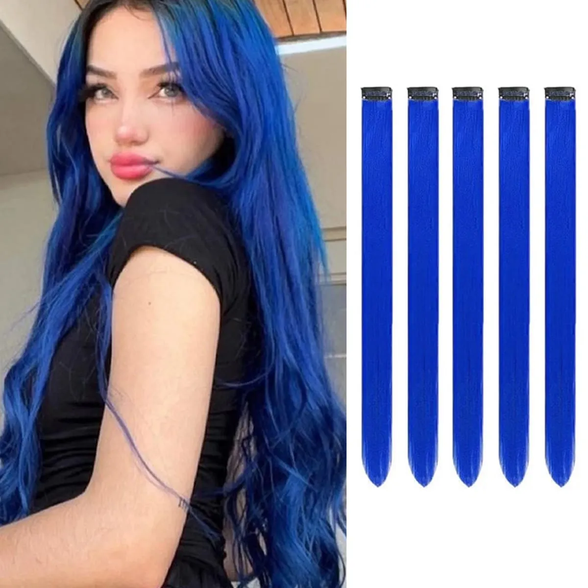 5PC/22 inch Color Hair Extensions Highlights Clip in Synthetic Hair Purple Hairpieces for Women Kids Halloween Cosplay Gift
