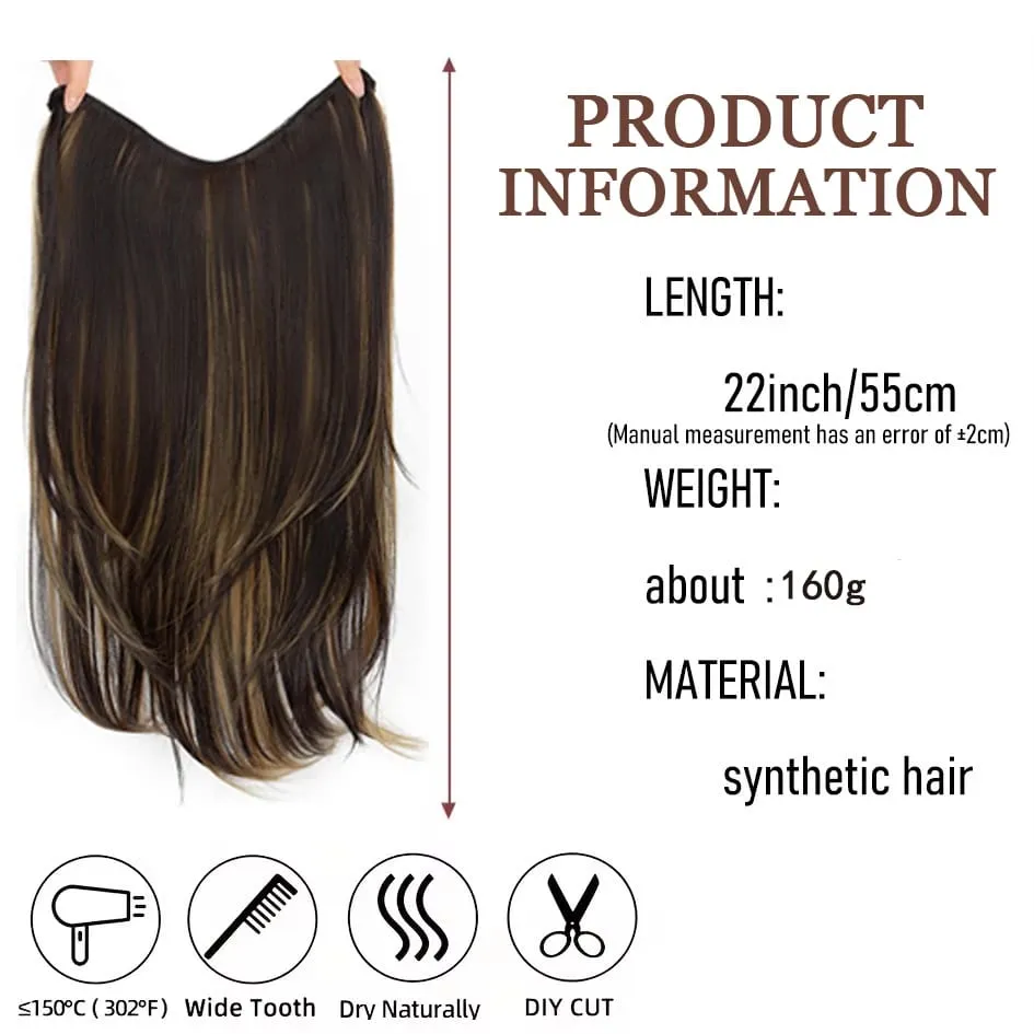 Synthetic 55CM V-shaped Hair Extension Piece Wig Long Straight Hair Female Natural Connection Seamless Clip Hair Wig Piece