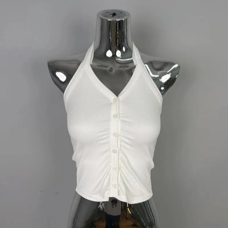 Korean Dongdaemun Pure Desire Spicy Girl Camisole Sexy Slim Women's Crop Tops Feminine Neck Hanging Halter Tank Top Y2K Clothes