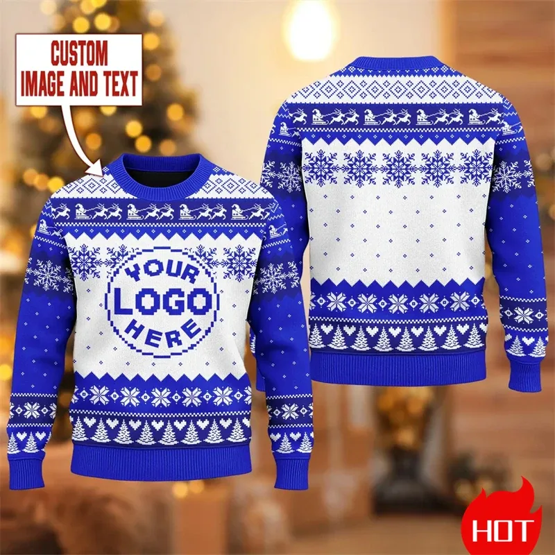 Custom Logo 3D Printed Sweatshirt Menwomen Ugly Christmas Sweater Diy Personalized Design Custom Image Pullovers Unisex Tops