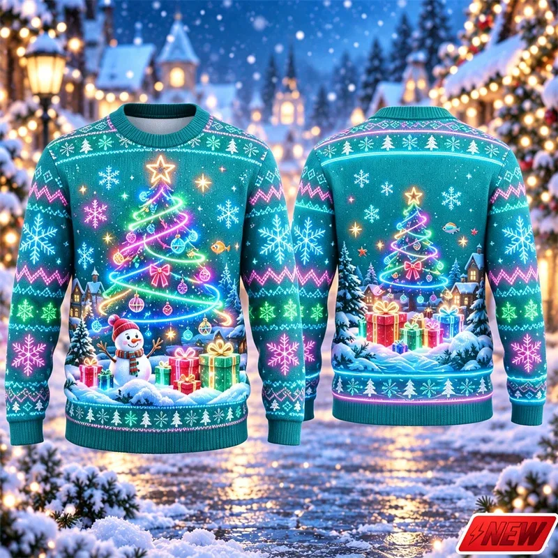 3d Print Christmas Tree Ugly Sweater Men Merry Christmas Trend Crew Neck Sweatshirts Women Neon Snowman Gift Fake Sweater Unisex