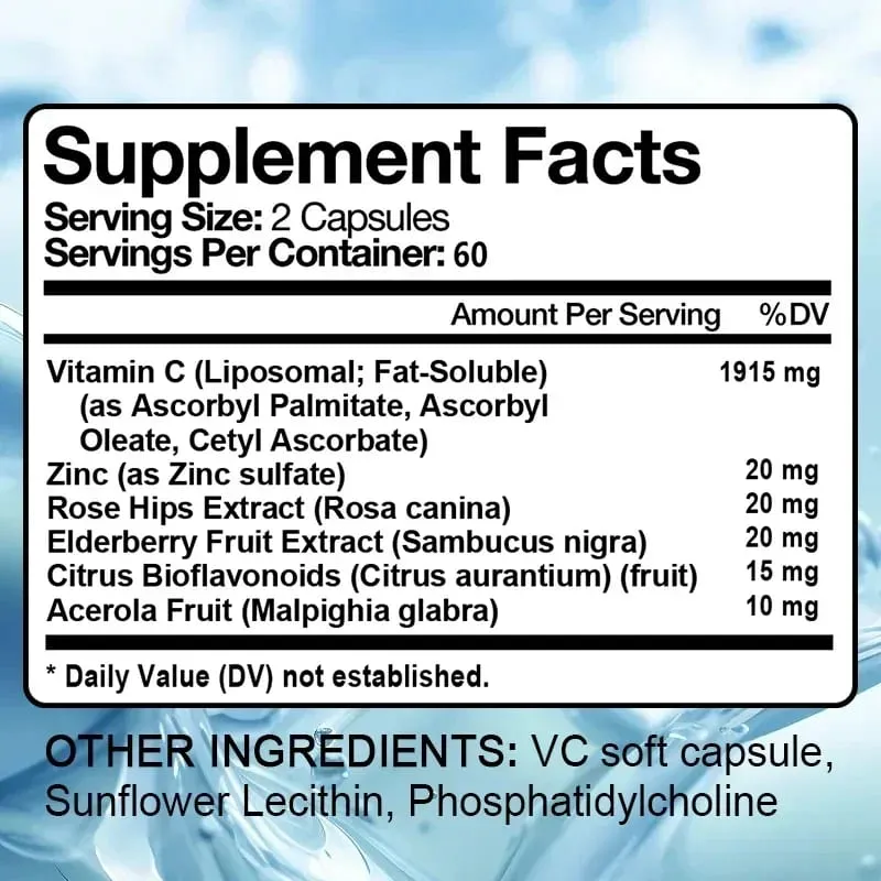C Vitamini 2000 Mg Kolajen Üretimini Destekler C Vitamini Lipozomal Diyet Takviyesi GDO'suz ve Glutensiz Vejetaryen