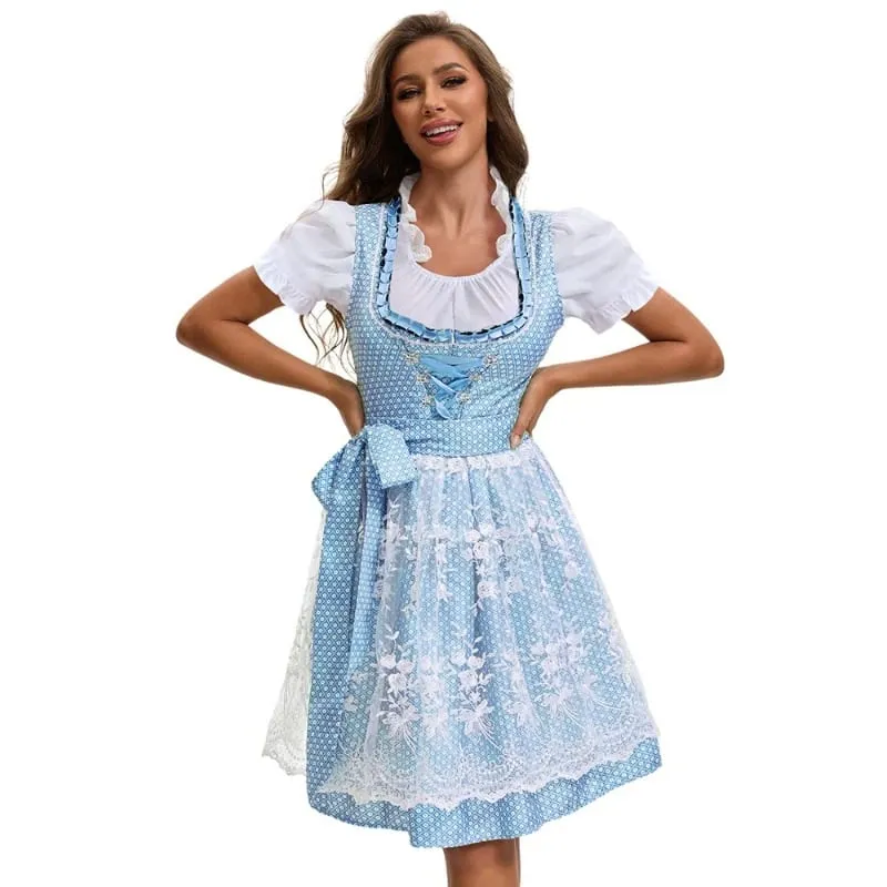 2025 Multicolor Munich Oktoberfest Dress for Women Bavarian Traditional Ethnic Print Beer Skirt with Top and Apron Maid Costume — image 5