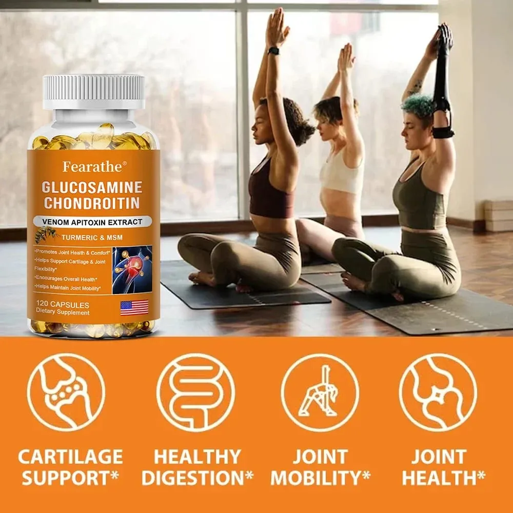 Glucosamine Chondroitin Bee Venom Turmeric & MSM - Bones Joint Antioxidant Digestive Support Non-GMO