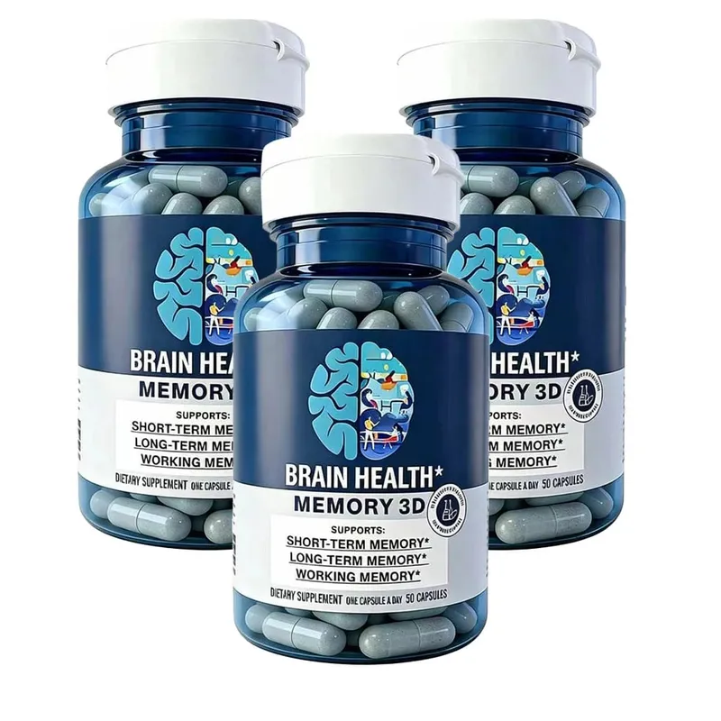 Memory 3D Brain Supplements for Memory and Focus Vitamin B12 & B6 Folic Acid 50 Count Capsules