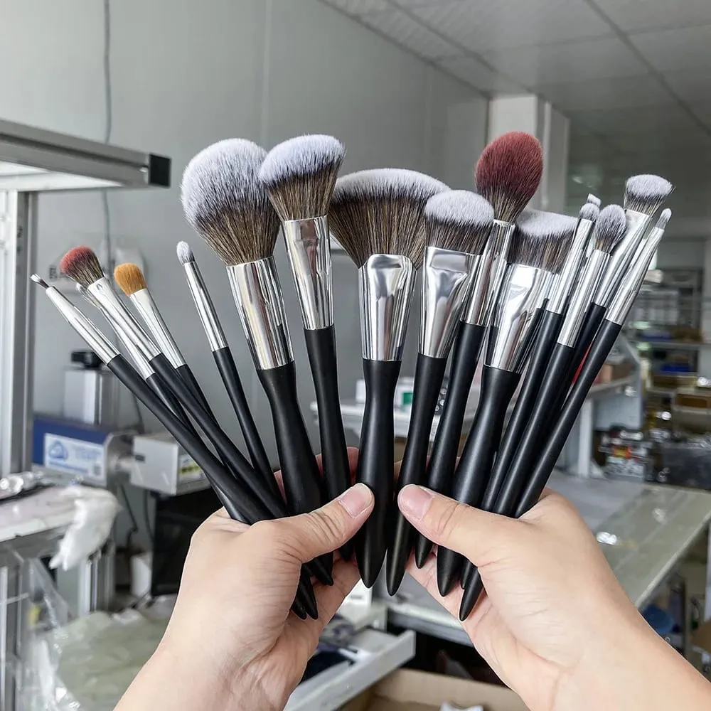 Pinceaux de maquillage noirs marque privée poudre fond de teint Blush fard à paupières maquillage brosse ensemble cheveux naturels Brochas vente en gros 5 ensembles — image 6