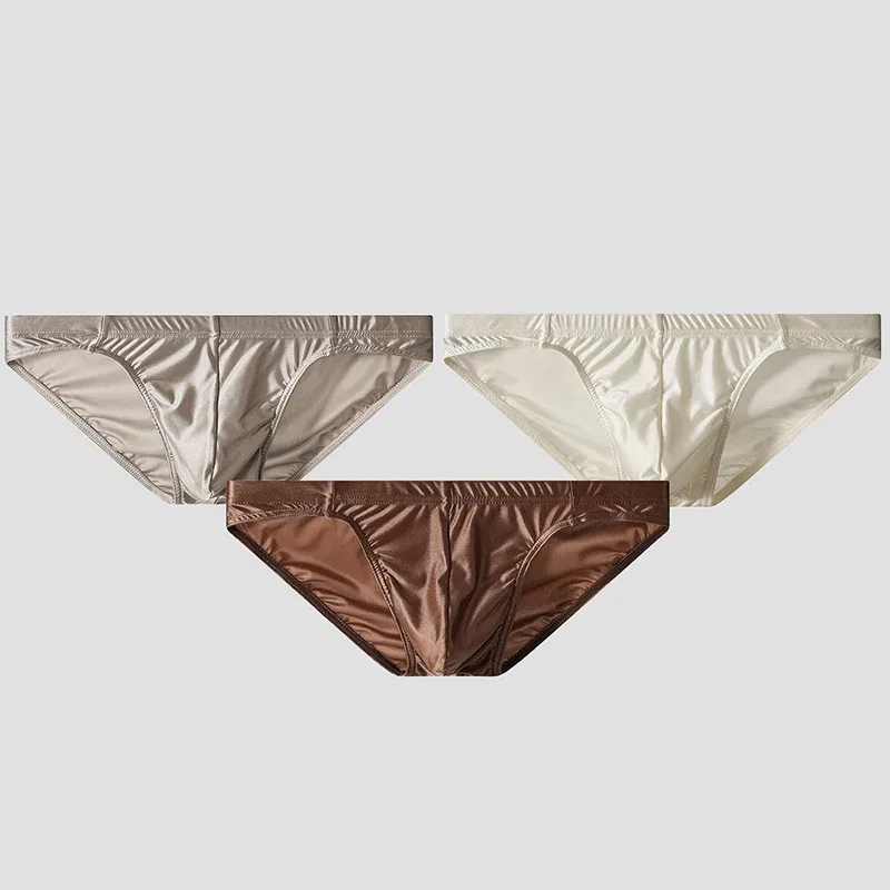 Luxury Satin-like Men Underwear Ice Silk Thin Smooth Briefs Sexy Breathable Underpants U Bulge Pouch Quick Drying Panties Cuecas