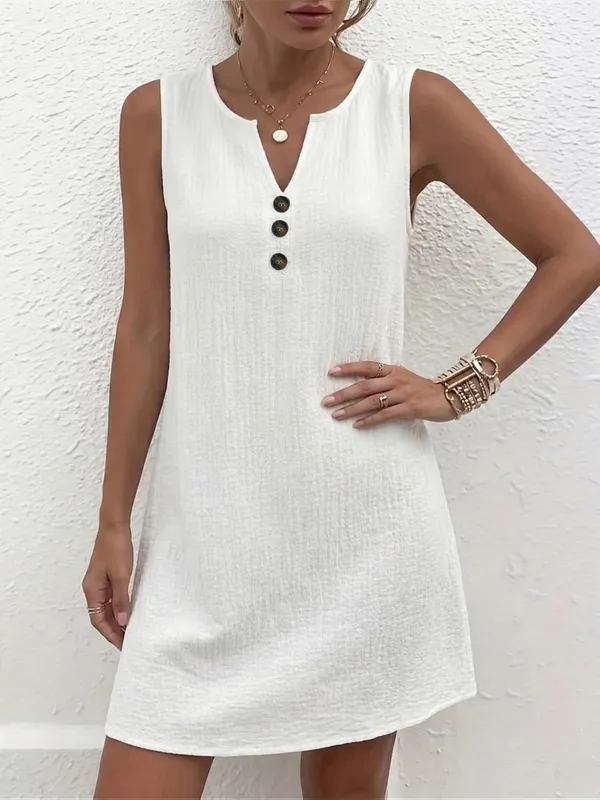 Plus Size Sleeveless Casual Dress with Button Details for Effortless Style and Comfort — image 8