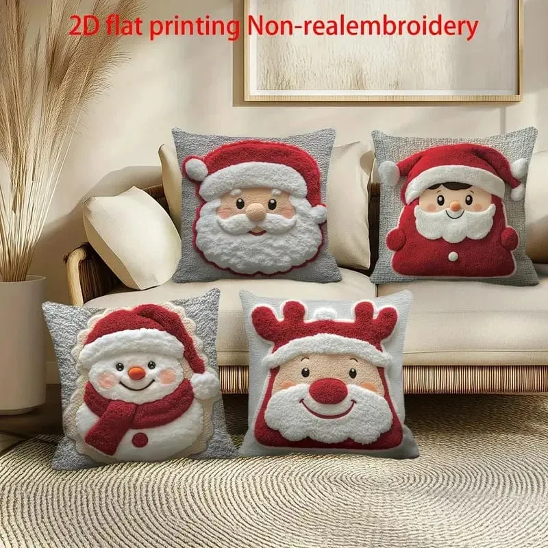 Christmas Character Cushion Cover Snowman Reindeer Digital Print on Stretch Fabric for Festive Home Decor