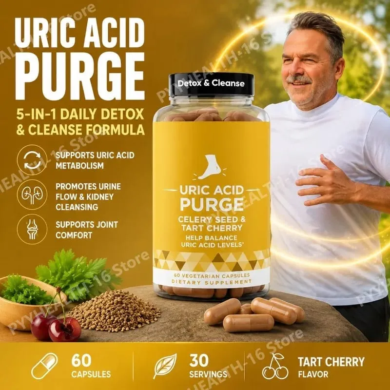 Uric Acid Purge Capsules with Celery Seed Tart Cherry Parsley Extract Vegetarian Formula Daily Joint Support Supplement 60 Count — image 2