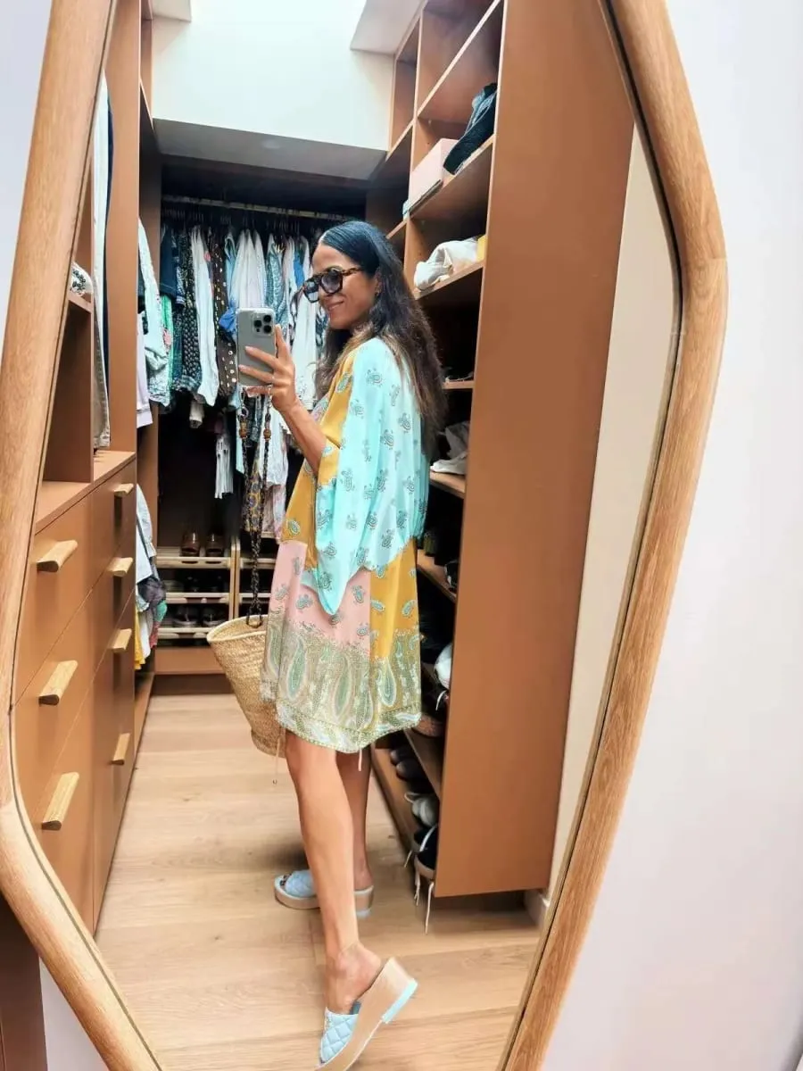 Bohemian Color Block Paisley Print Kimono Wrap Mini Dress Women V Neck 3/4 Sleeve Beach Cover Up Casual Short Dresses Summer 202