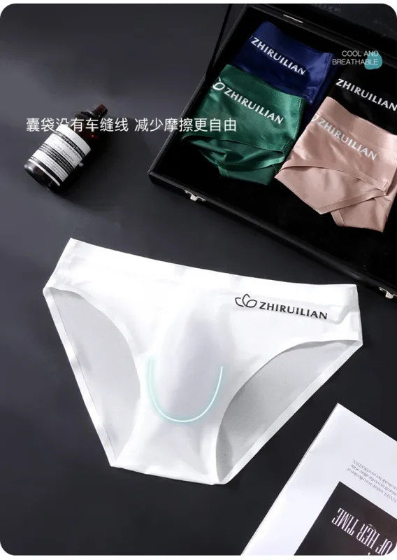 Men Ice Silk Briefs Ultra-thin Seamless Sexy Panties Male Quick Drying 3D Pouch Breathable Underwear Youth Underpants Slip Homme