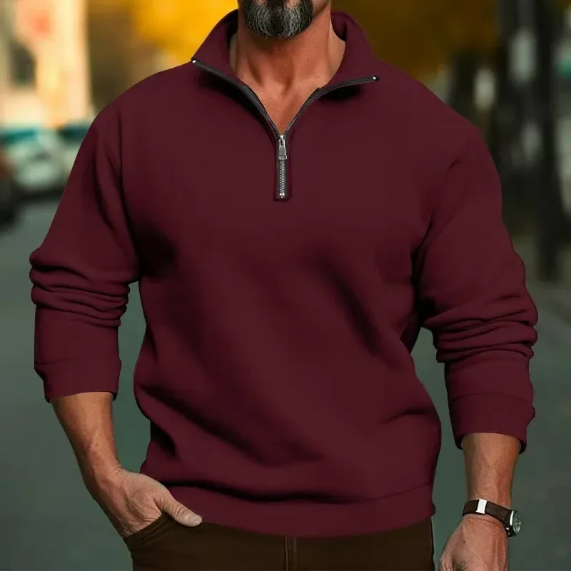 2026 Outdoor Men Zipper Sweatshirts Spring Quarter Zip Pullover Half Zipper Hoodie Men Gym Man Autumn Solid Men Sweatshirt Coat — image 12