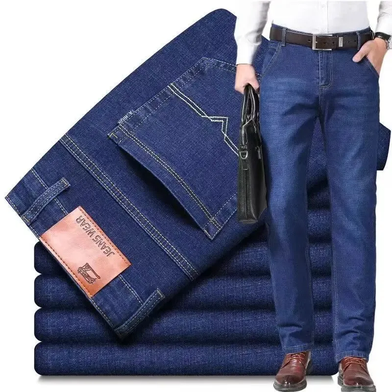 Business Jeans Men Straight Versatile Youth Middle-aged Denim Cheap Work Site Electric Welding Mason Bricklayer Pants Fashion