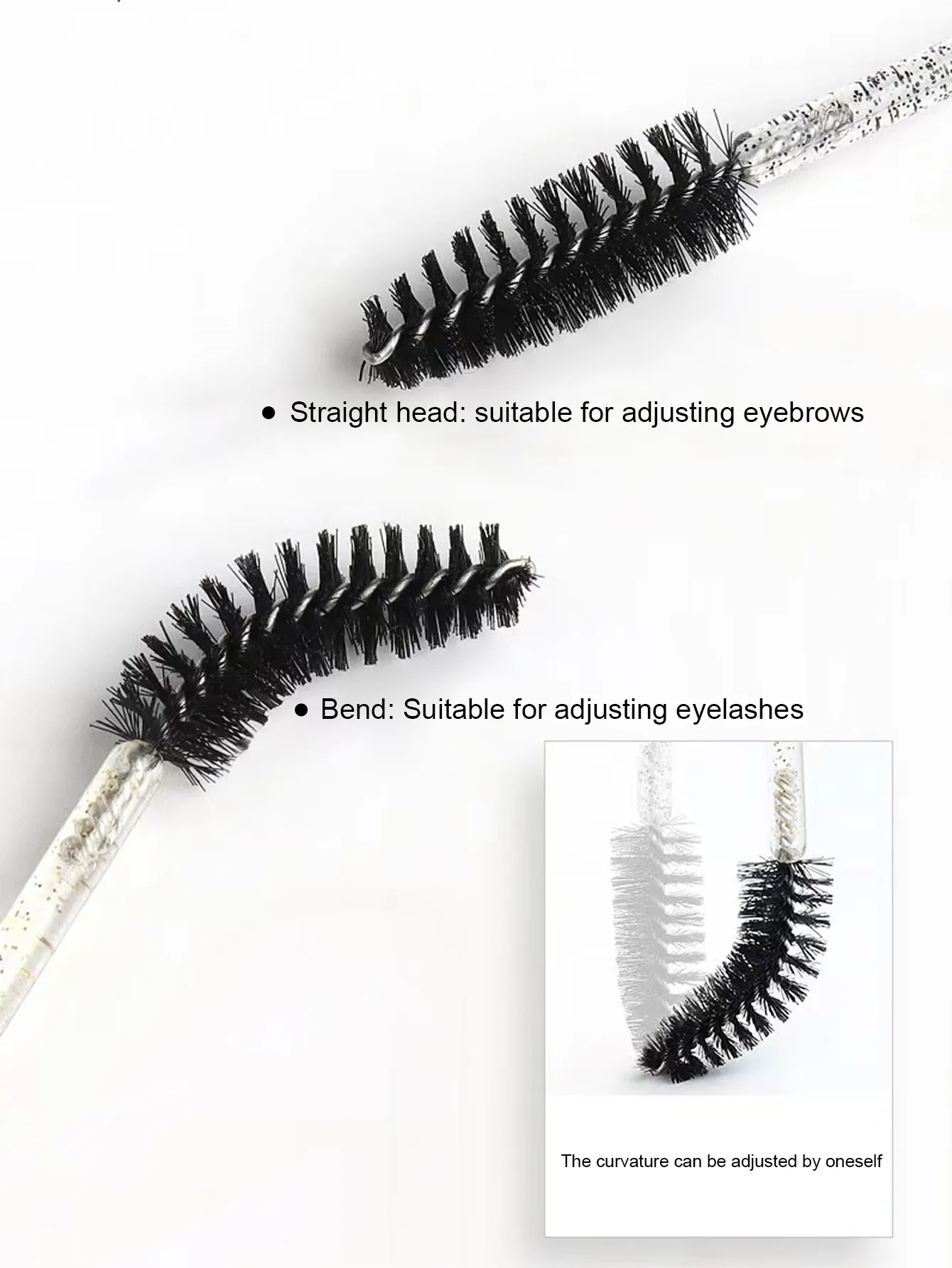 [70 Eye Black Brushes And 20 Plastic Tubes] Disposable Crystal Rod Eyebrows Extremely Fine Soft Brush Portable And Flexible