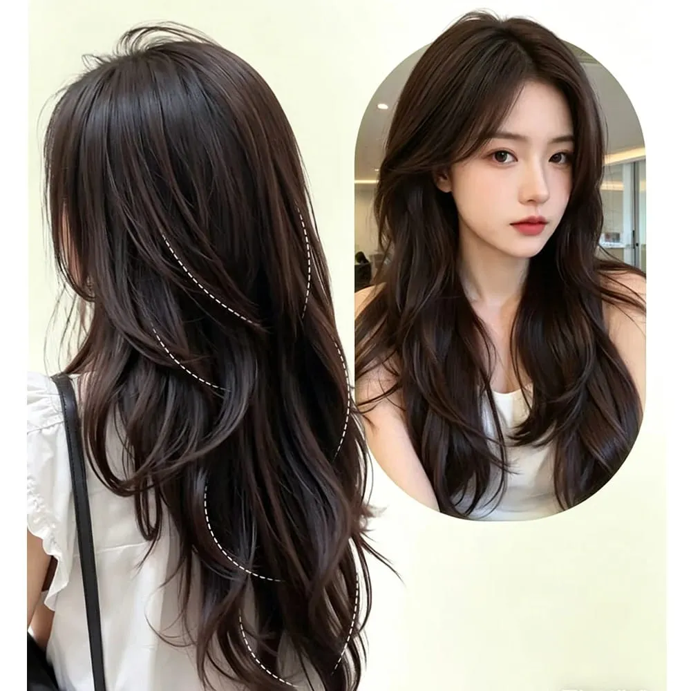 20Inch Synthetic Long Curly Wavy Layered U-Shaped Clip-in Hair Extension 4 Clip Heat Resistant Hairpiece for Women Daily Party