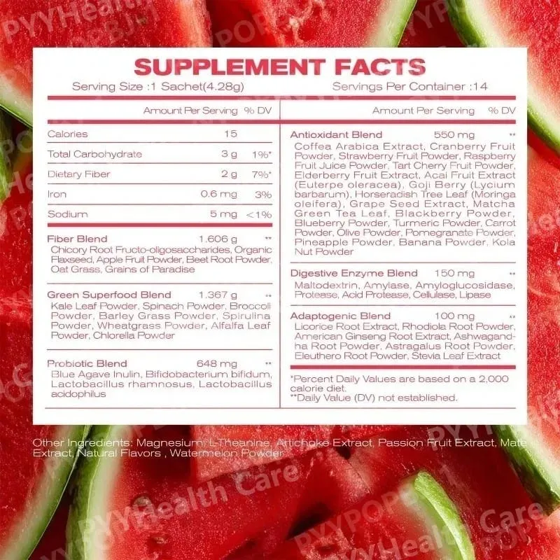 Probiotic and Prebiotic Fiber Powder Digestive Enzyme Blend Fruit and Vegetable Drink Mix for Daily Gut Health