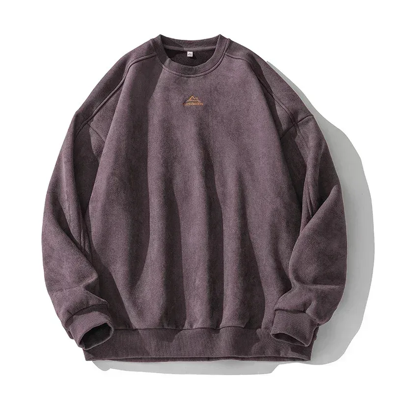 Brand Suede Sweatshirts for Men 2026 New Autumn Winter Clothing Baggy Vintage Pullovers Couples O Neck Oversize Blouse