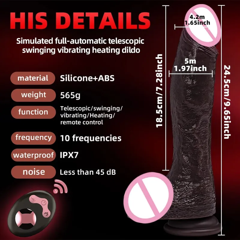 Thrusting Dildo Black Dick Elescopic Vibrating Dildo Vibrator Heating Sex Toy G-Spot Anal Stimulation Vibrating For Women