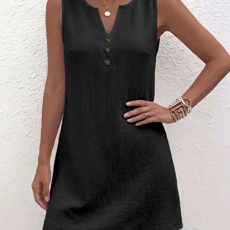 Plus Size Sleeveless Casual Dress with Button Details for Effortless Style and Comfort