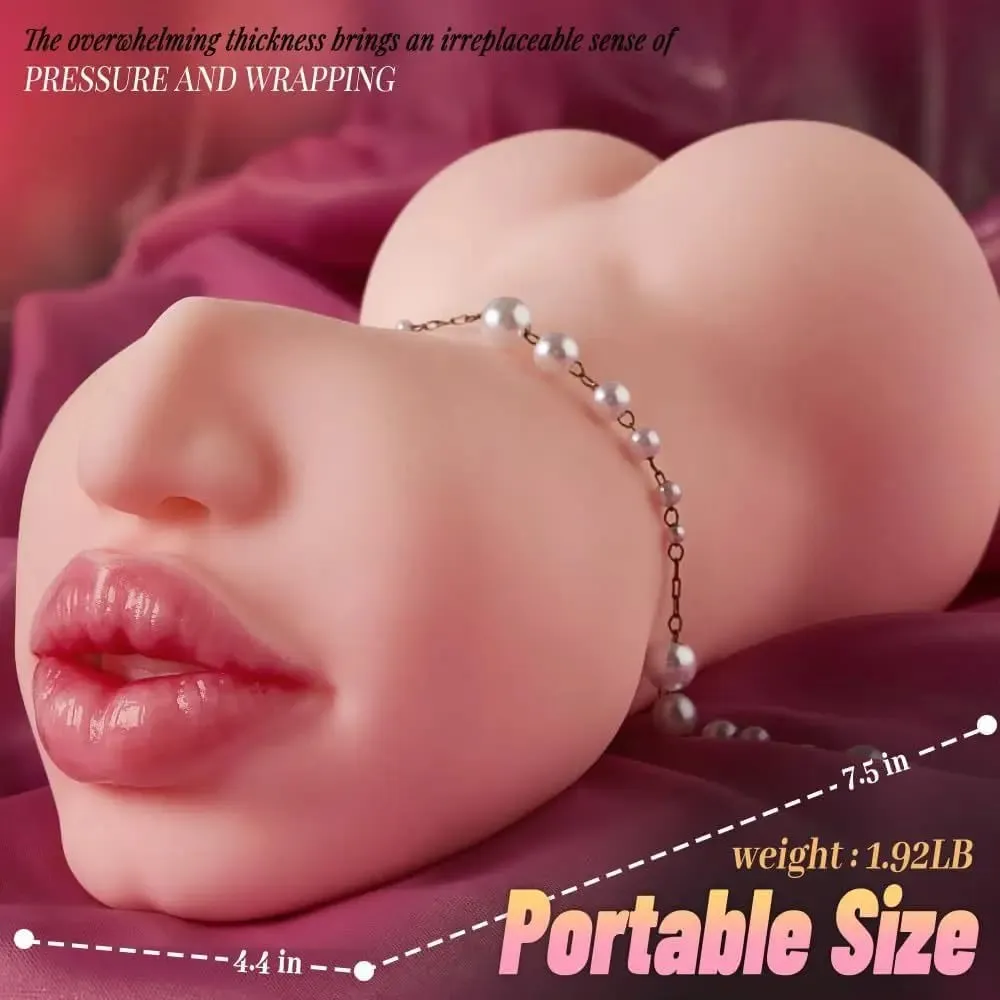 1pc Double-Ended Male Masturbation Sex Toy with Realistic Sexy Plump Lips Pocket Stroker Toy with Mouth Tongue&Textured Vagina — image 6