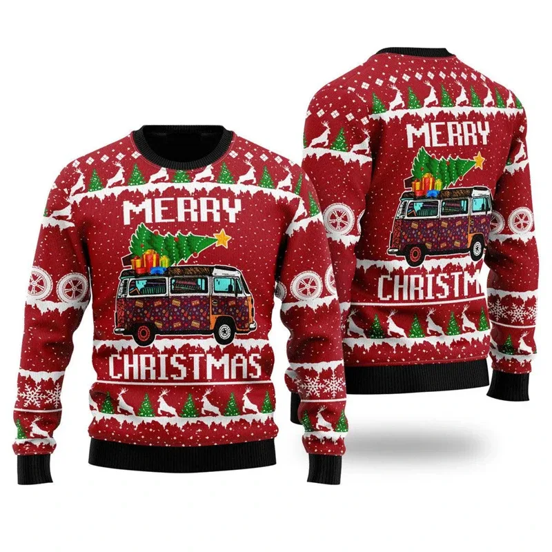 New 2026 Ugly Christmas Sweater Men Santa Claus Pattern Pullovers Women 2026 New Year Merry Christmas Crew Neck Sweatshirts